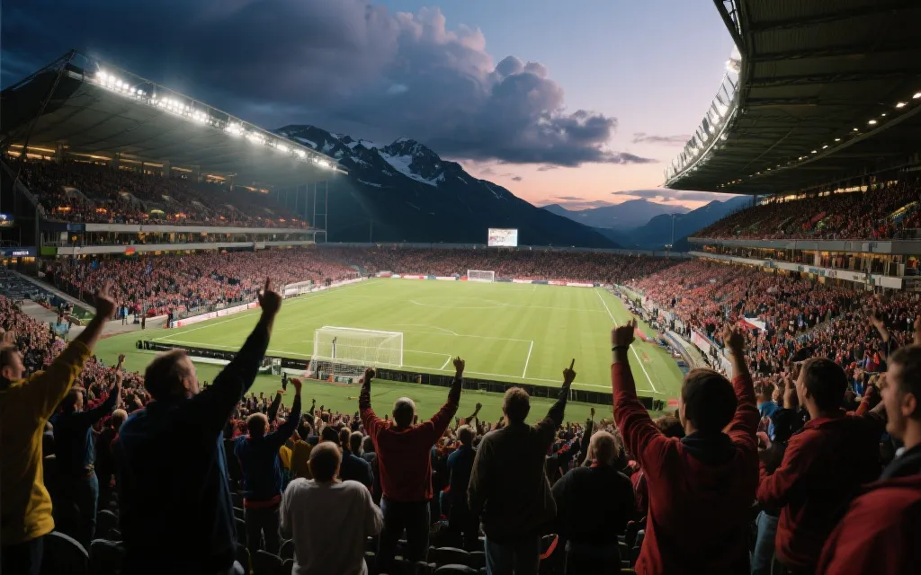 高海拔球场与热烈球迷看台交织的世界杯小组赛氛围场景